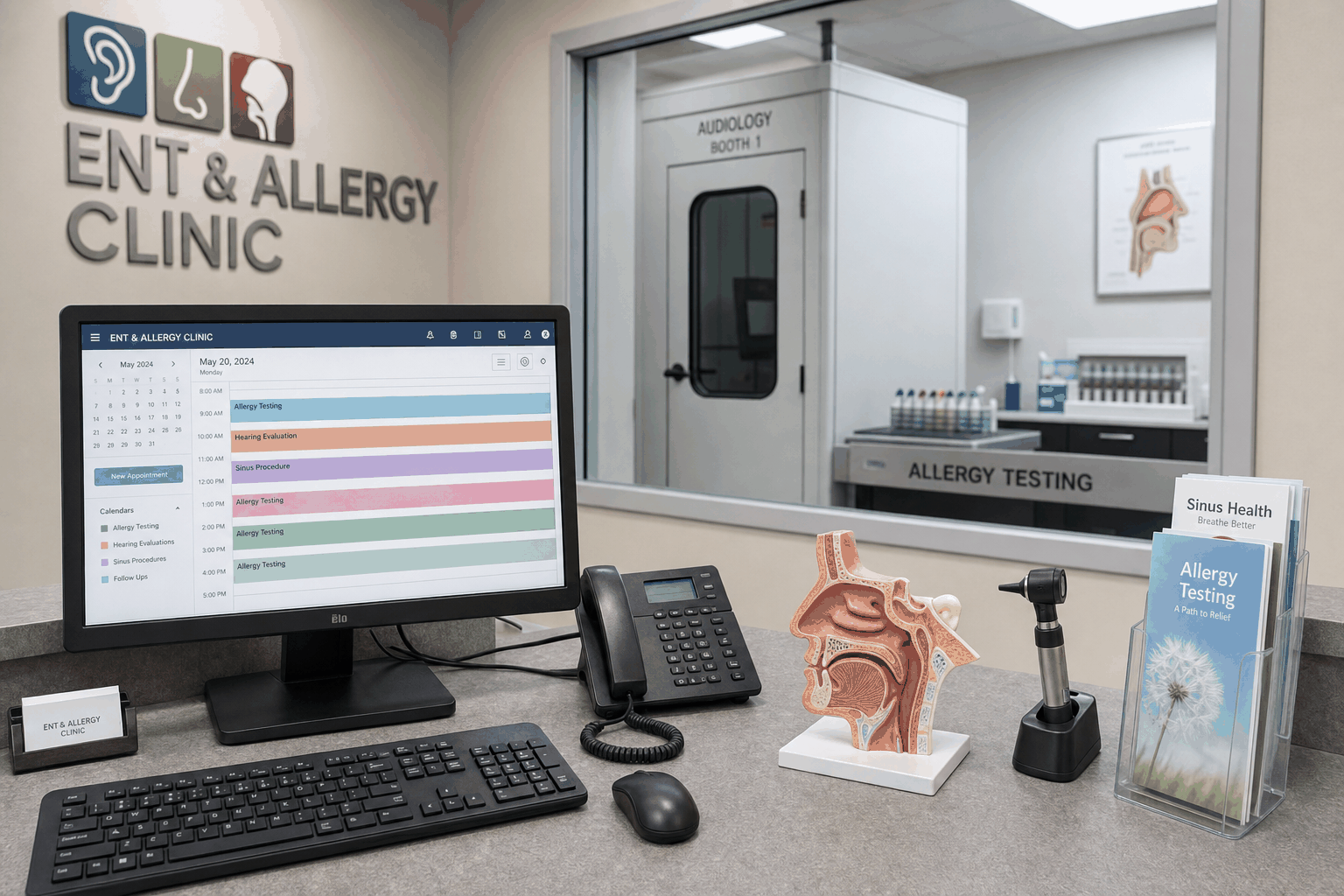 ENT and allergy practice scheduling coordinator managing allergy shot and specialist visits with AI