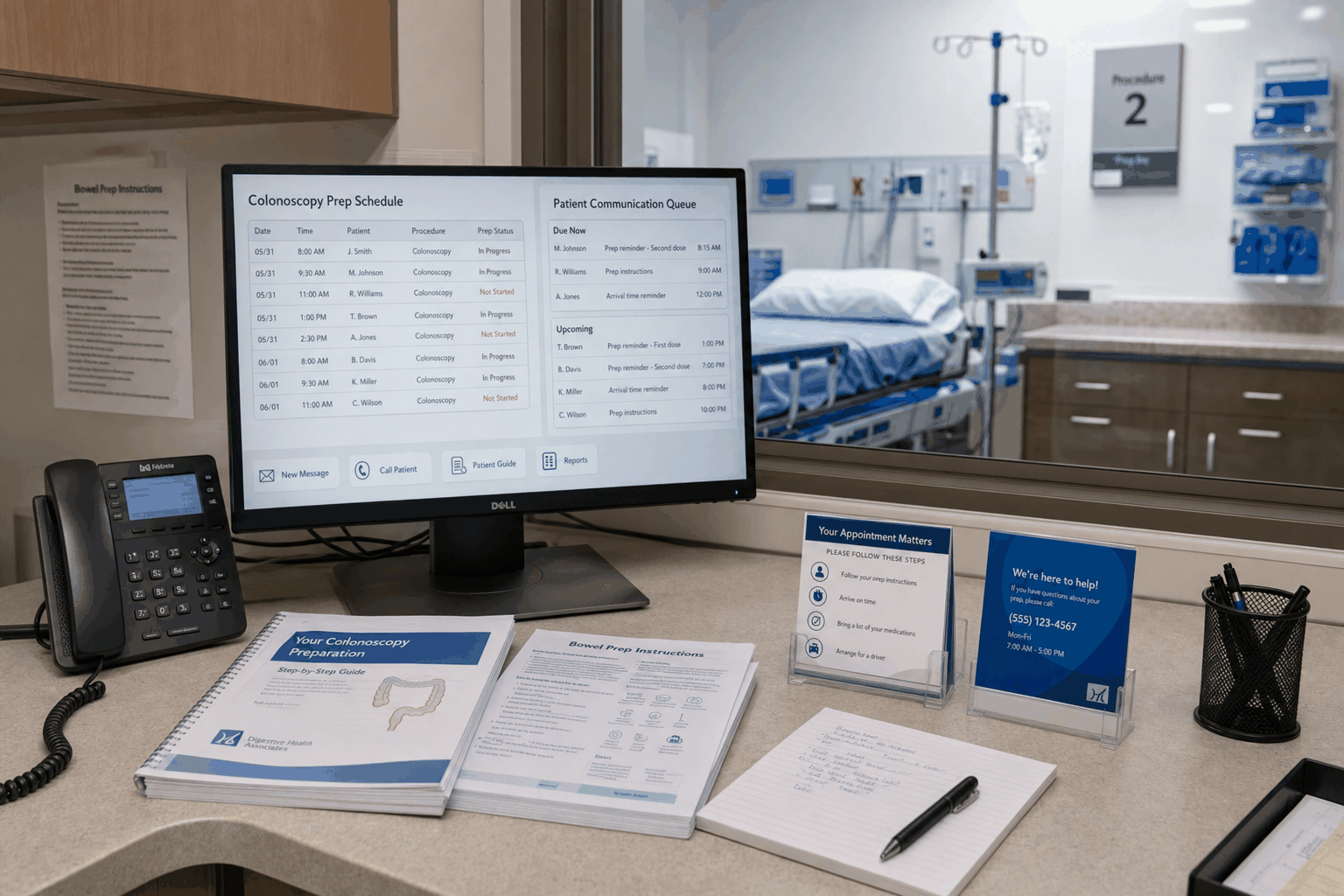 Gastroenterology practice coordinating colonoscopy prep calls and procedure reminders with AI