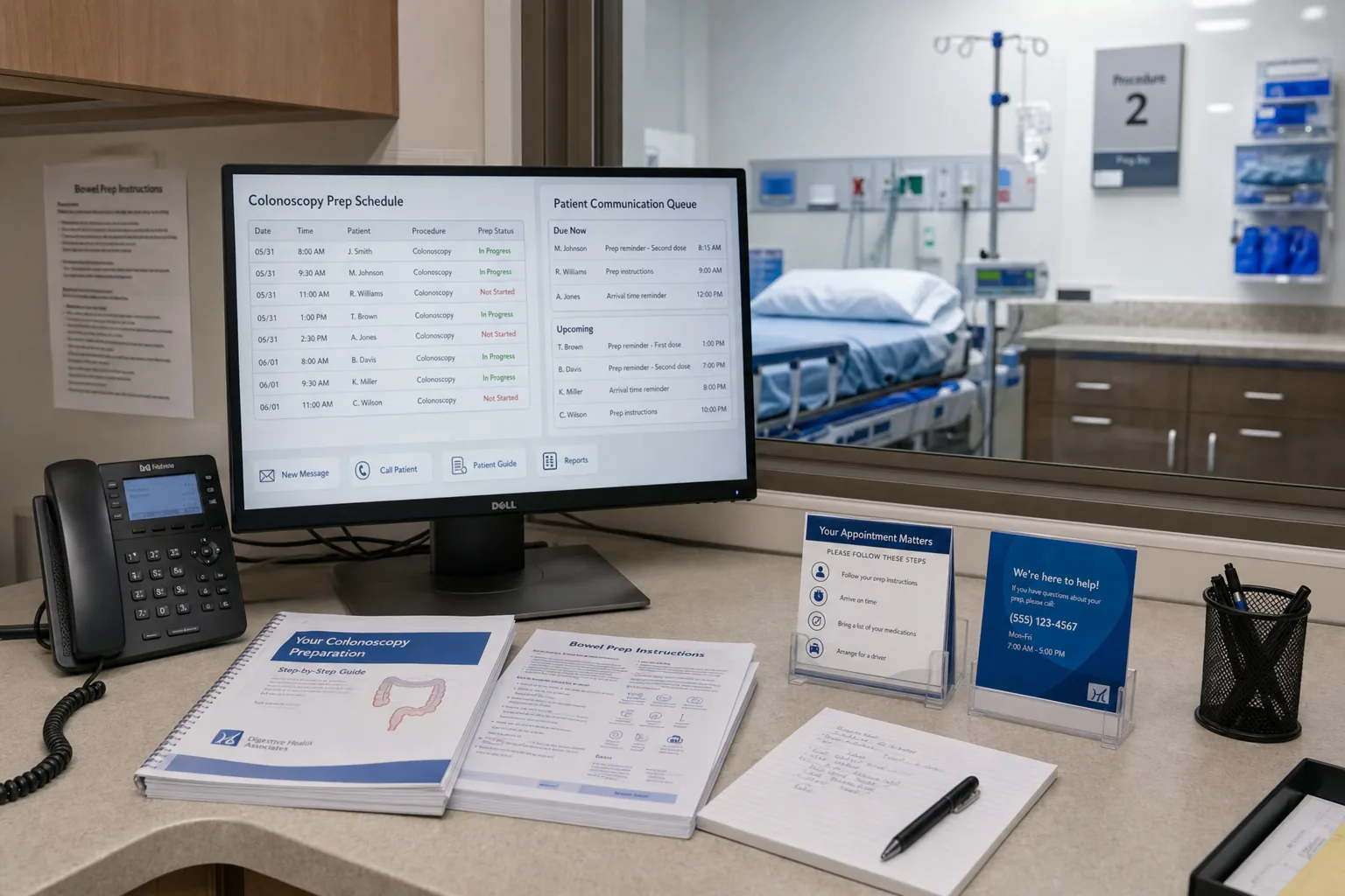 Gastroenterology practice coordinating colonoscopy prep calls and procedure reminders with AI