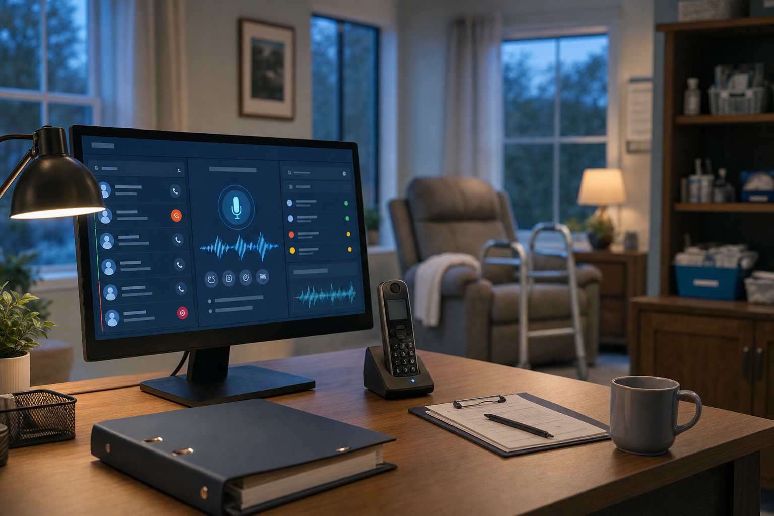 Home health agency after-hours call station with AI voice triage handling patient and caregiver questions