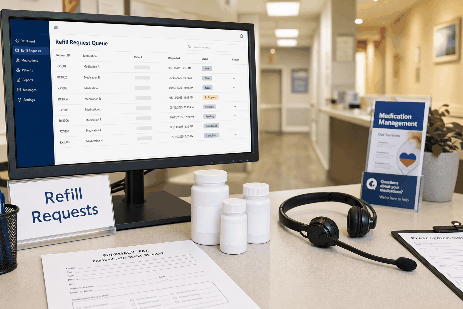 Medical practice prescription refill queue managed with voice AI automation