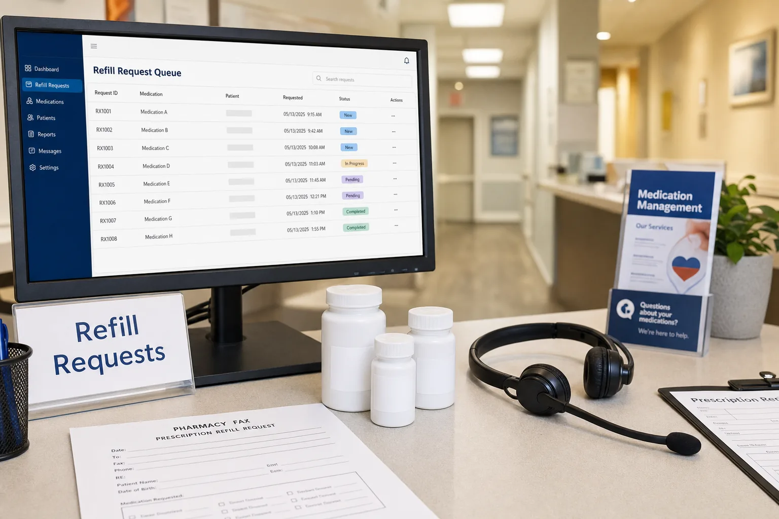 Medical practice prescription refill queue managed with voice AI automation