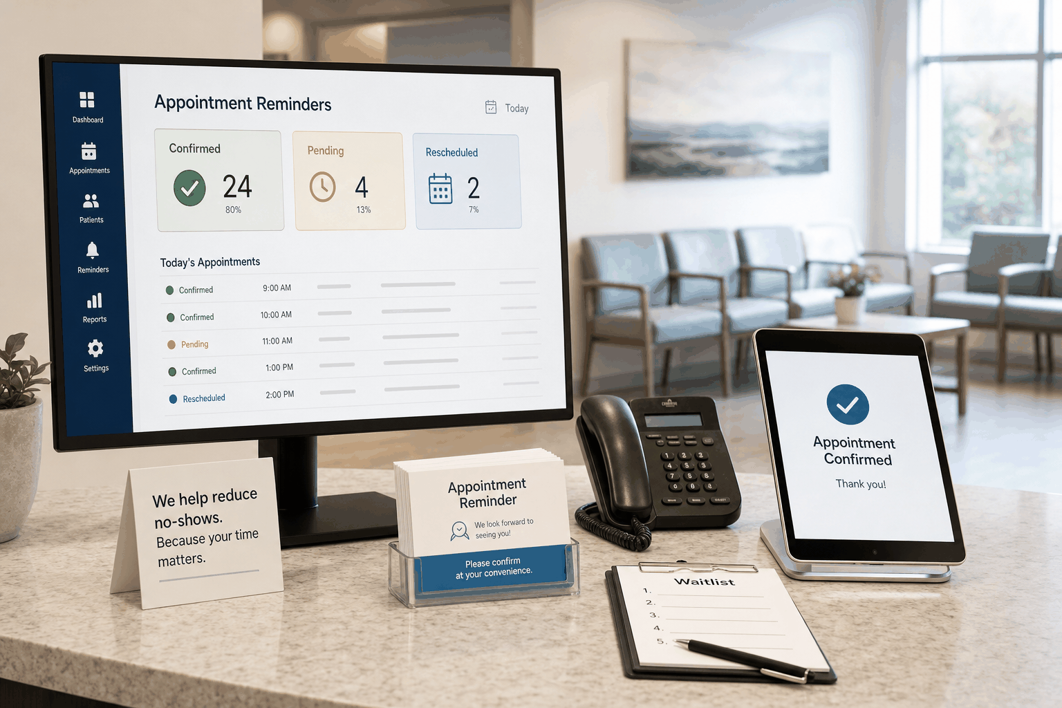 Medical practice appointment reminder dashboard reducing patient no-shows with AI