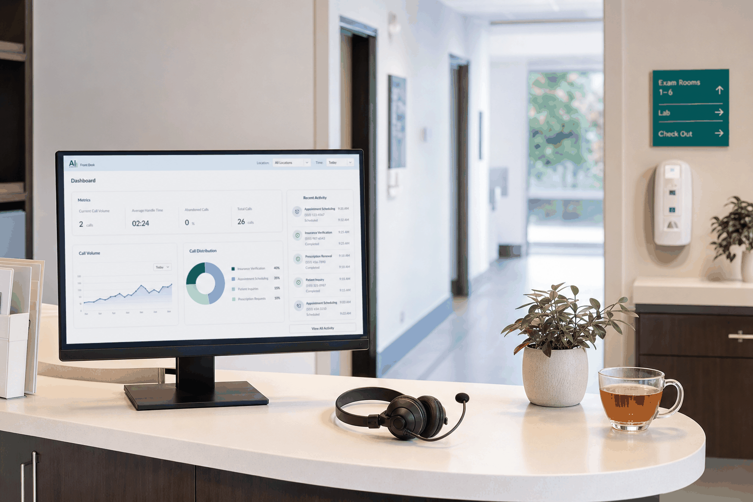 Organized medical front desk workflow showing reduced staff burnout from AI call handling