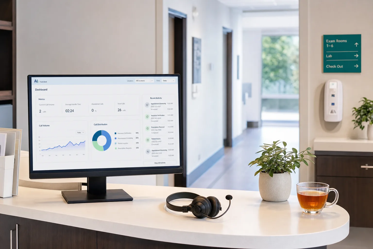 Organized medical front desk workflow showing reduced staff burnout from AI call handling